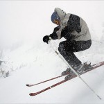 Jonathan Bell skis through heavy snow at Wolf Creek Ski Resort near Wolf Creek Pass, Colo.
